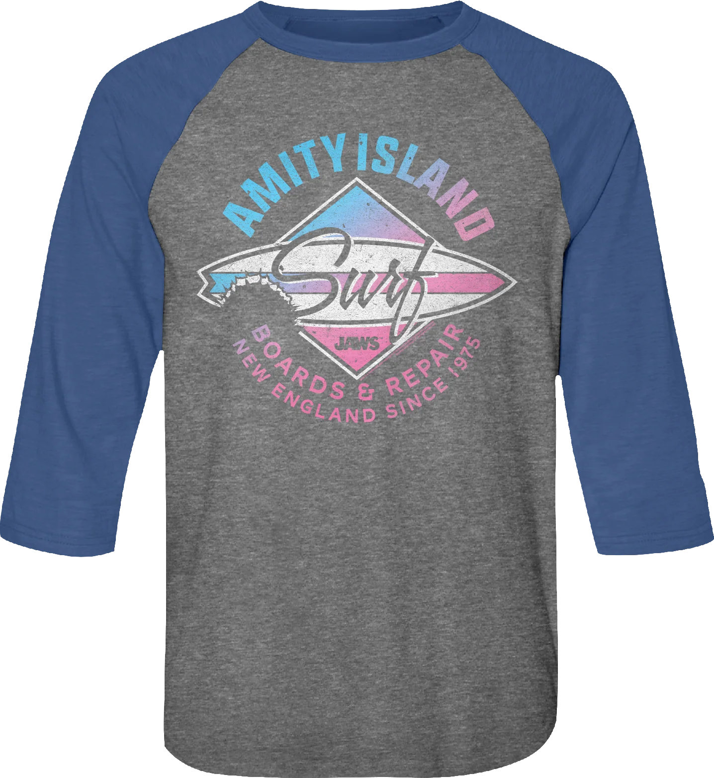Amity Island Surf Board Repair Jaws Raglan Baseball Shirt