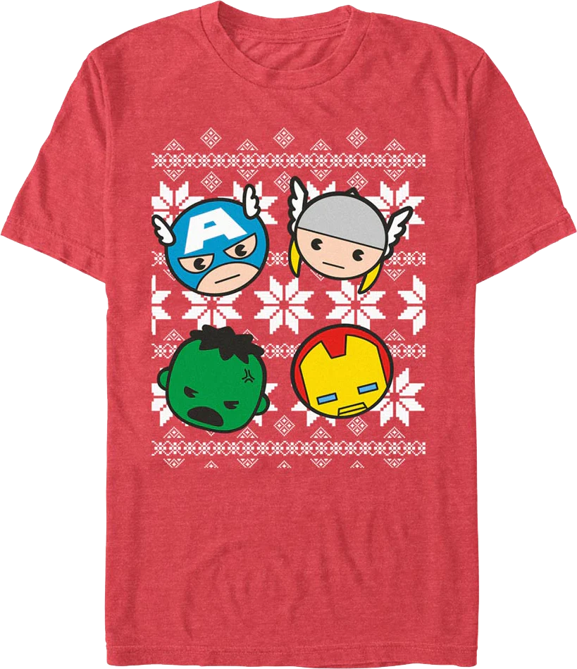 Chibi Avengers Faux Ugly Christmas Sweater Marvel Comics T-Shirt