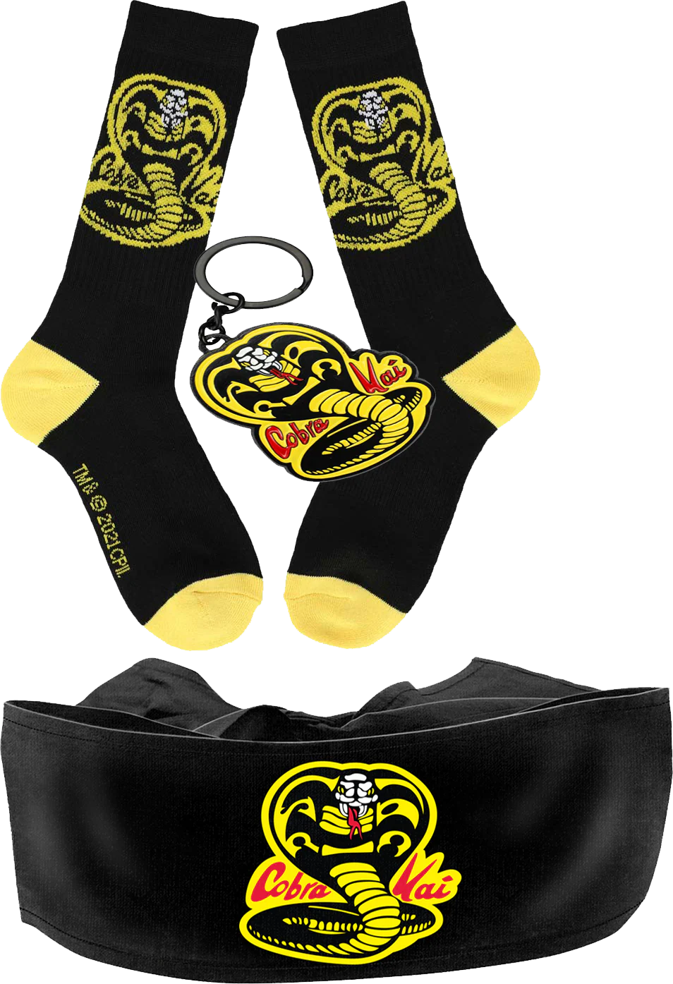 Cobra Kai Logo Socks/Keychain/Headband Combo