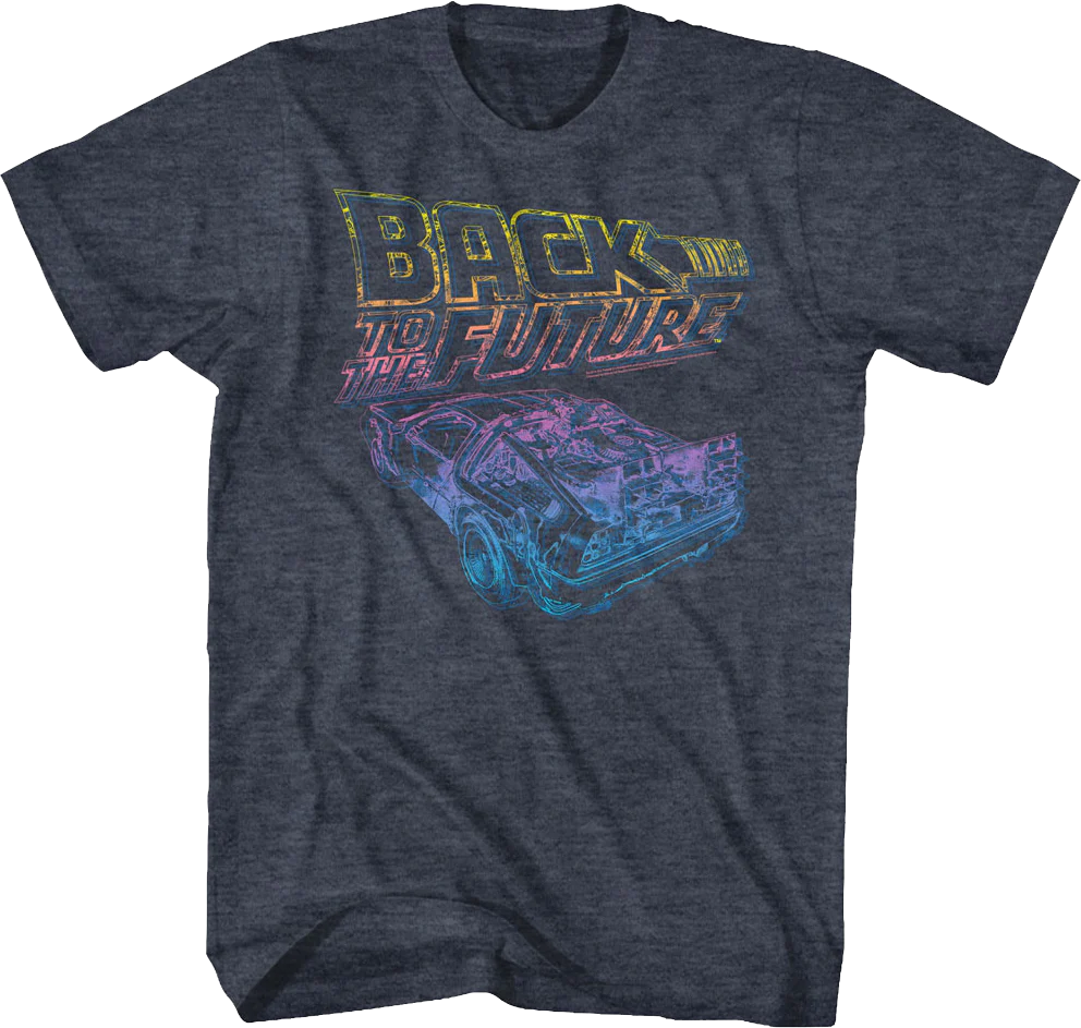 Distressed Neon Logo And DeLorean Back To The Future T-Shirt