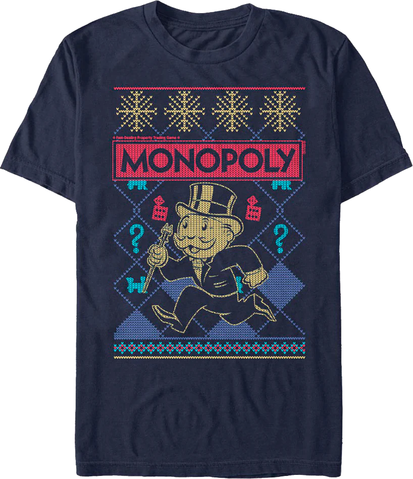 Faux Ugly Christmas Sweater Monopoly T-Shirt