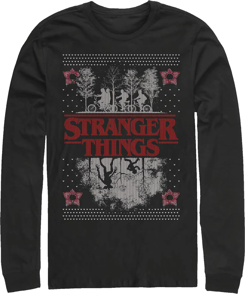 Faux Ugly Knit Stranger Things Christmas Long Sleeve Shirt