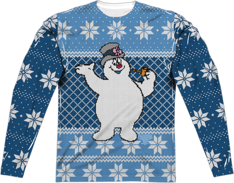 Frosty The Snowman Faux Ugly Christmas Sweater Long Sleeve Tee