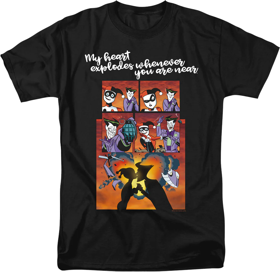 Harley Quinn And The Joker Heart Explodes DC Comics T-Shirt
