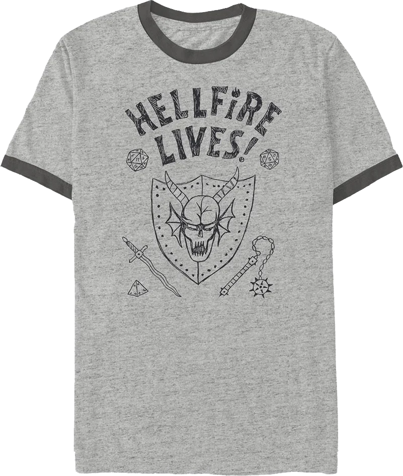 Hellfire Lives Stranger Things Ringer Shirt