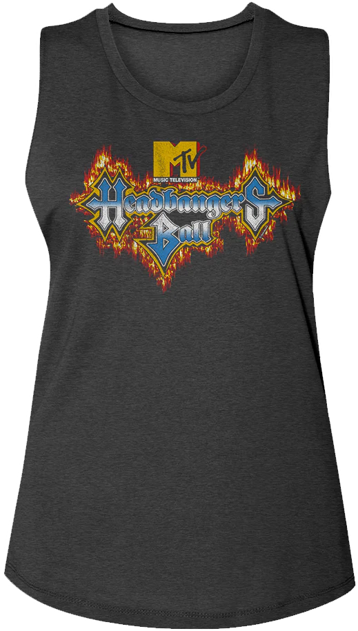Ladies Headbangers Ball Flaming Logo MTV Muscle Tank Top