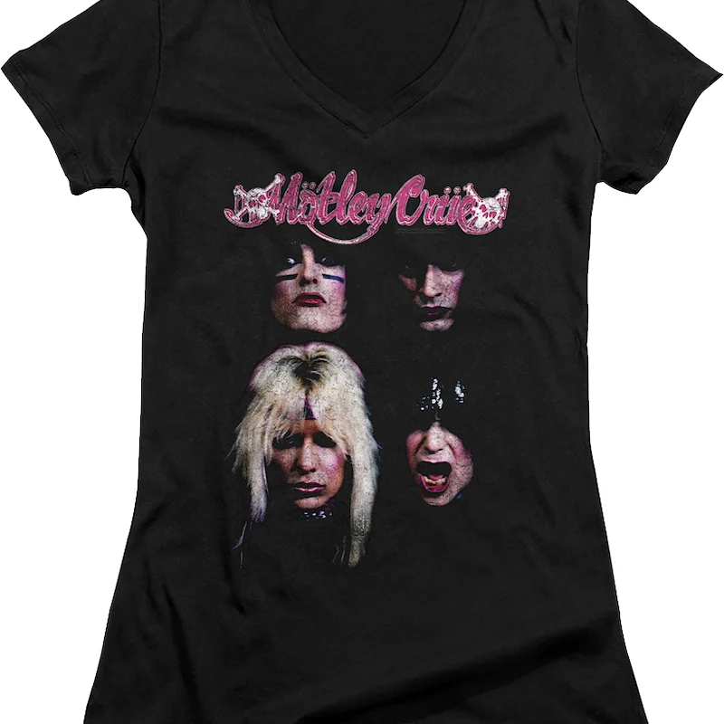 Ladies The Faces Of Motley Crue V-Neck Shirt