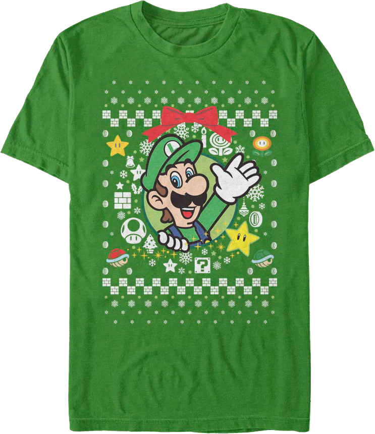 Luigi Christmas Wreath Nintendo T-Shirt