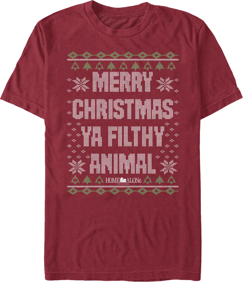 Merry Christmas Ya Filthy Animal Faux Knit Sweater Home Alone T-Shirt