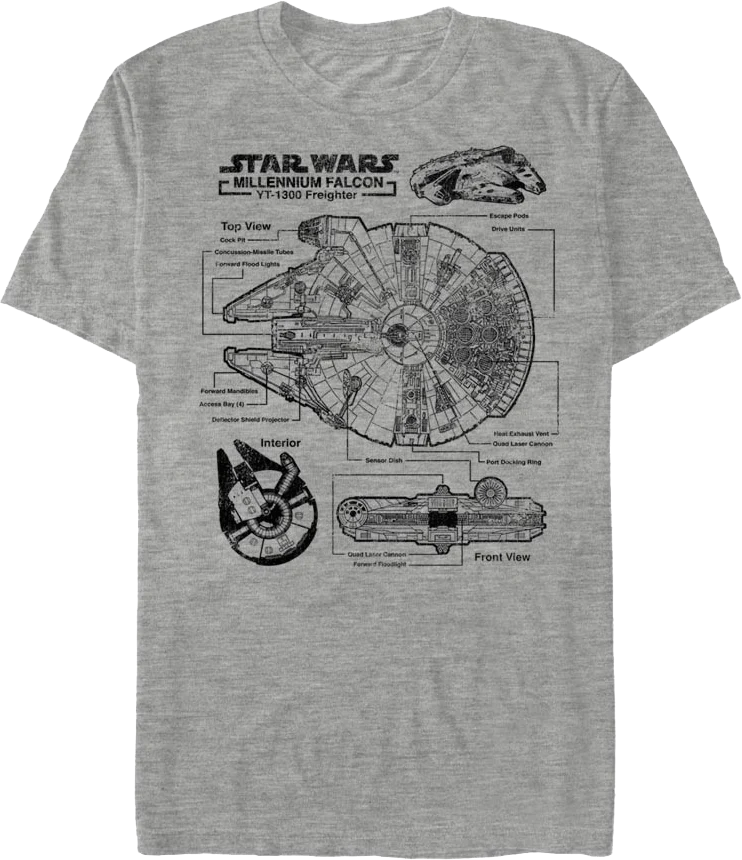Millennium Falcon Schematic Star Wars T-Shirt