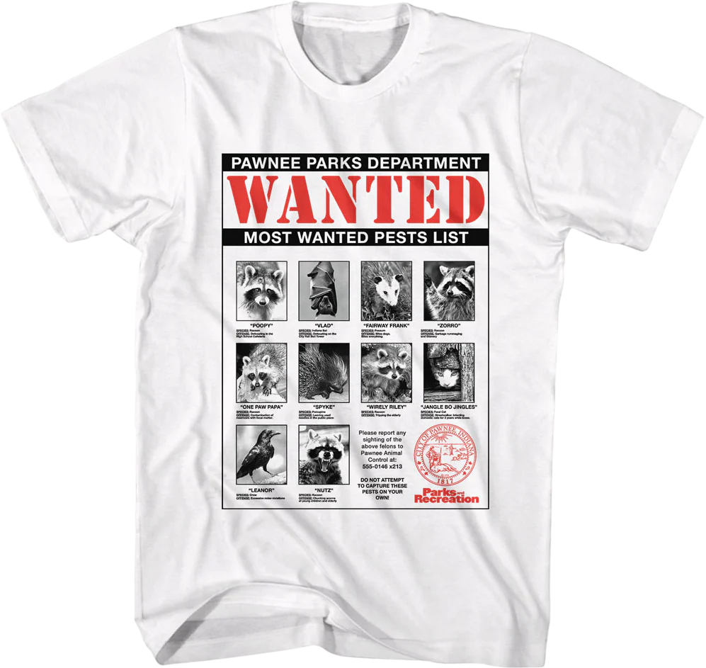 Most Wanted Pests List Parks and Recreation T-Shirt