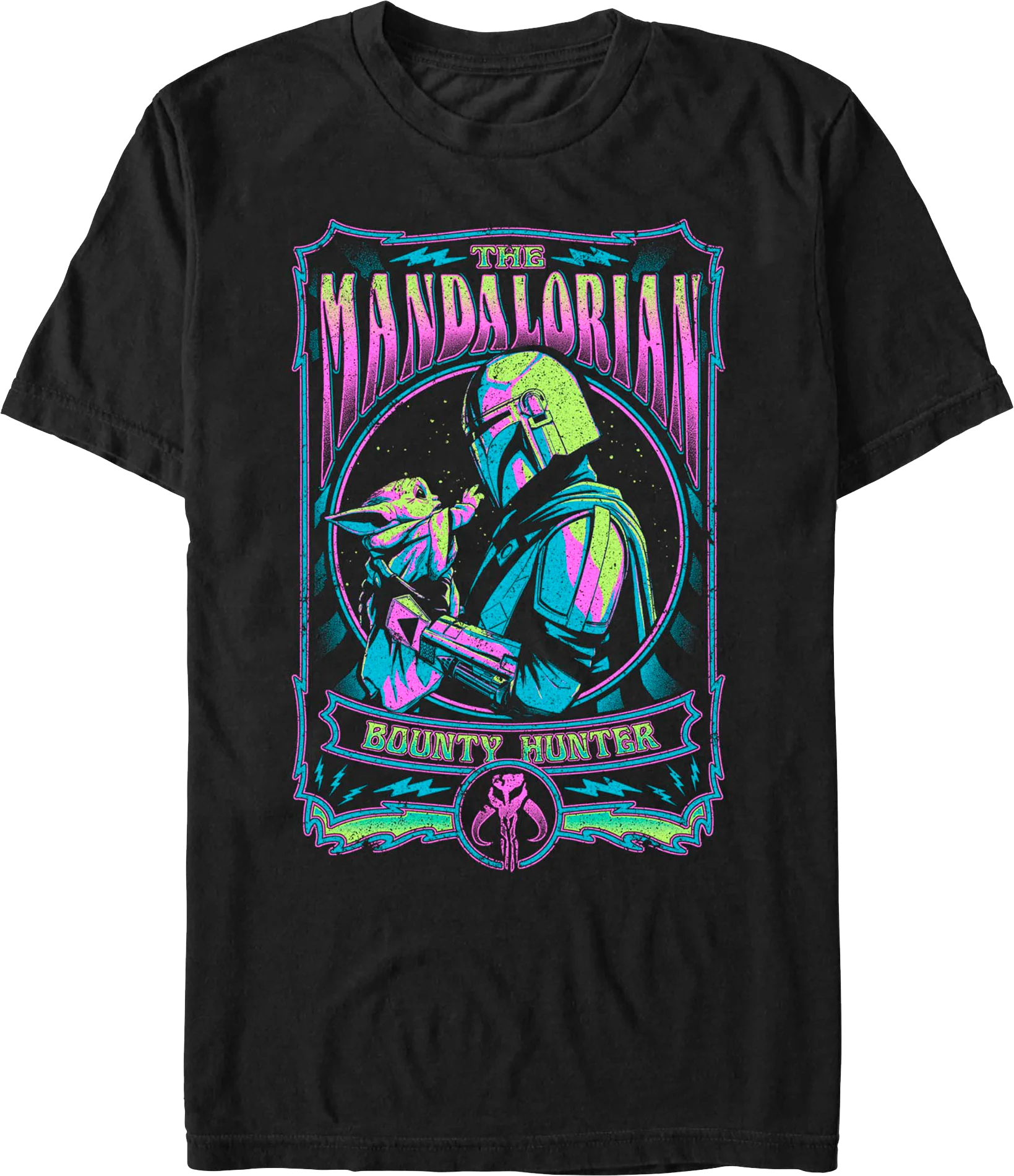 Neon Grogu & Din Djarin Mandalorian Poster Star Wars T-Shirt
