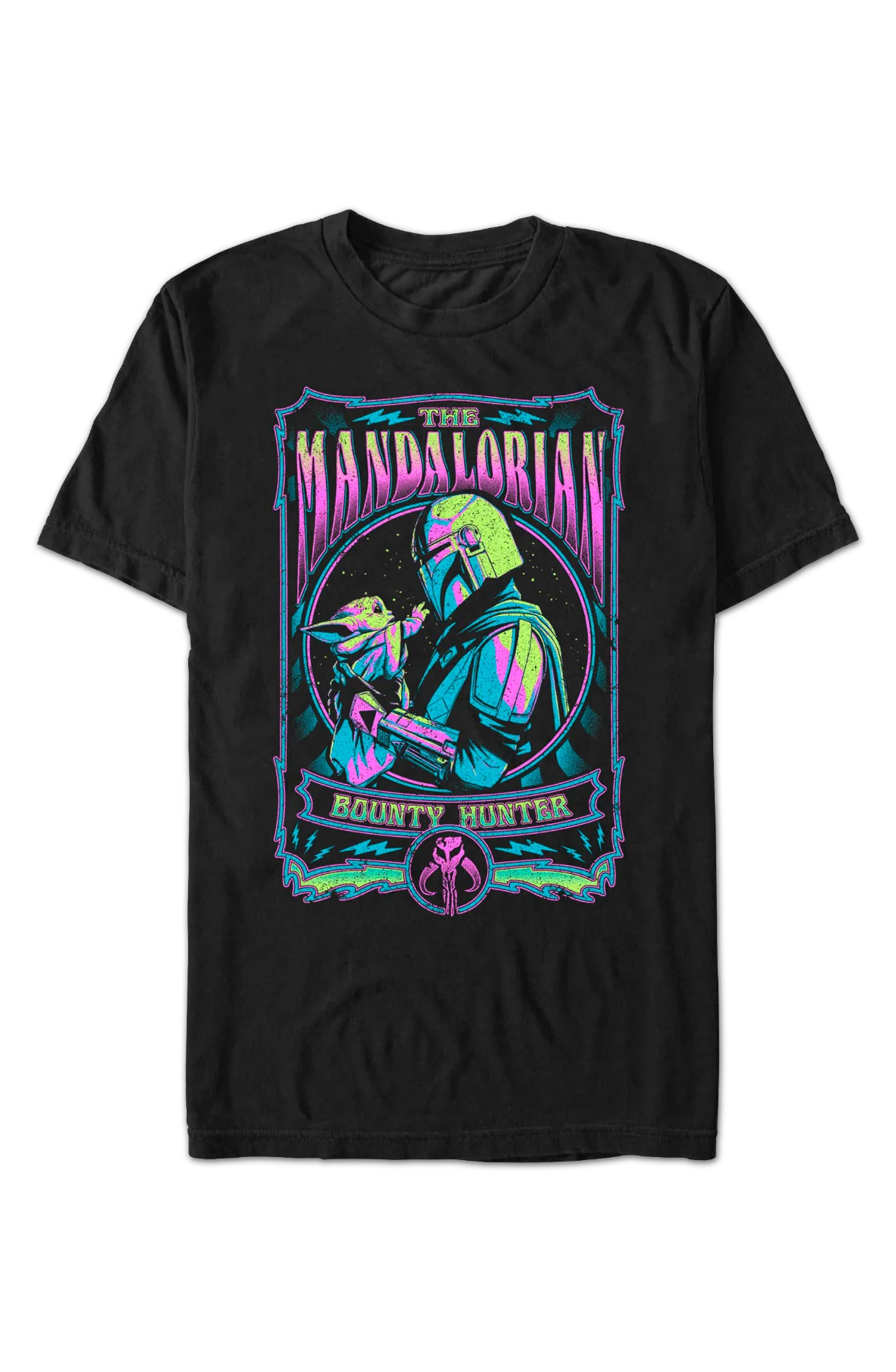 Neon Grogu & Din Djarin Mandalorian Poster Star Wars T-Shirt - Image 2