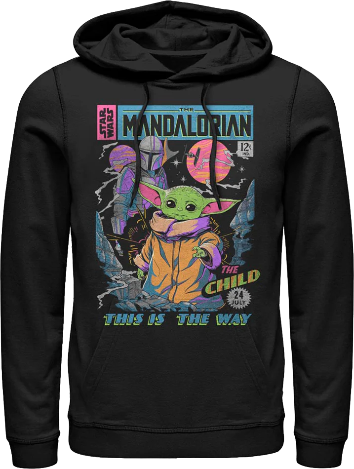 Neon Mandalorian Comic Book Cover Star Wars Hoodie - Image 3