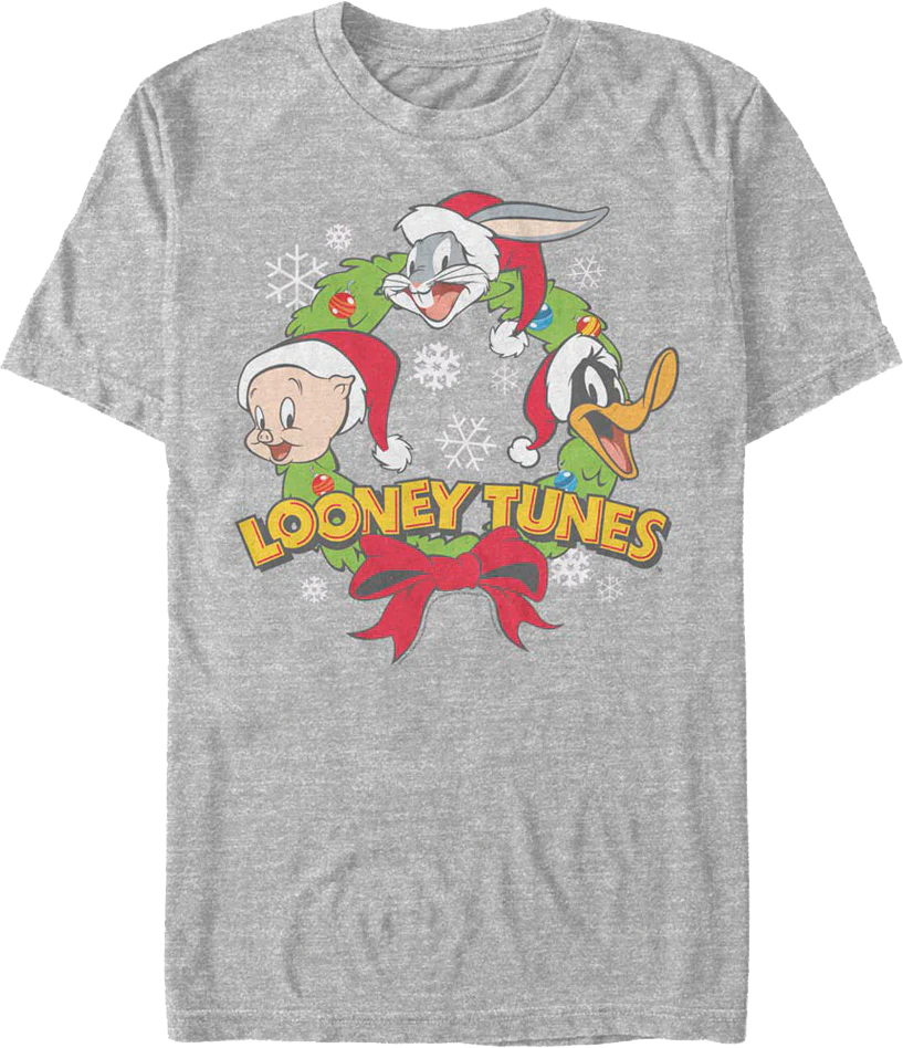 Porky Bugs Daffy Christmas Wreath Looney Tunes T-Shirt
