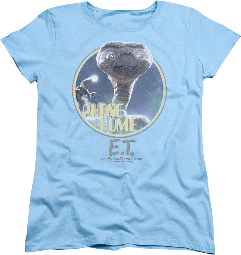 Womens Light Blue Phone Home ET Shirt