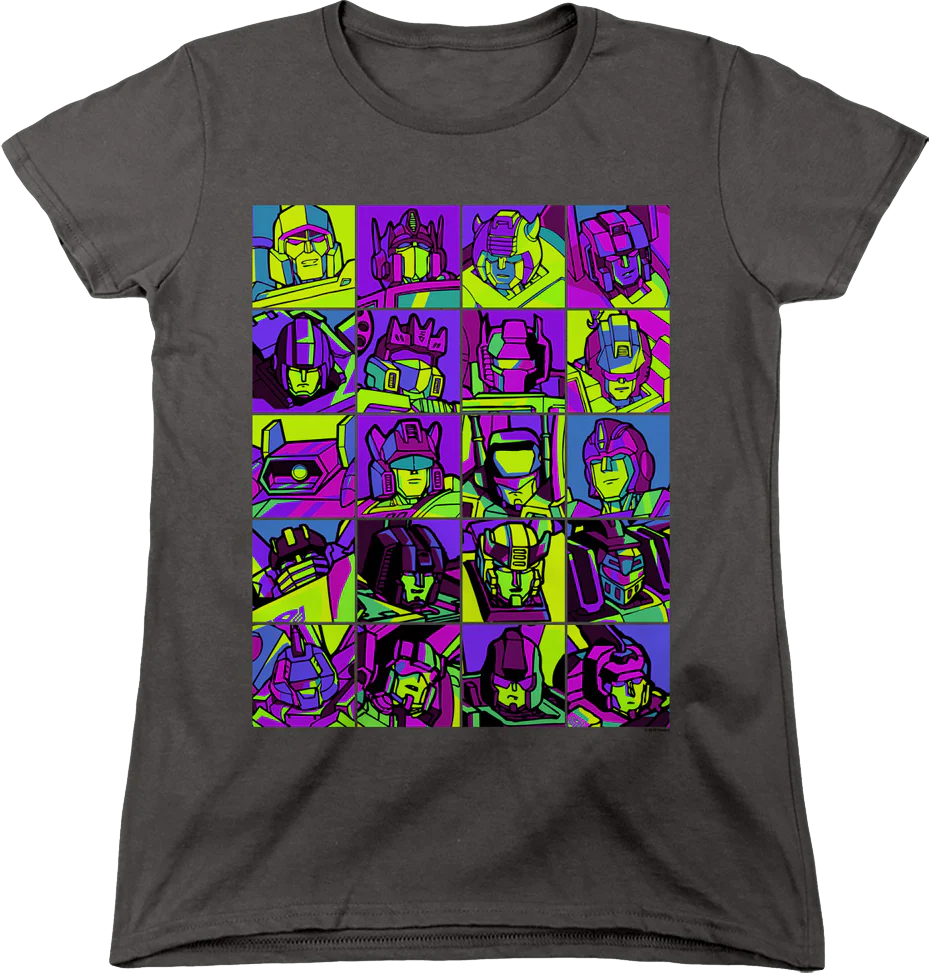 Womens Neon Pop Art Robot Collage Transformers Shirt