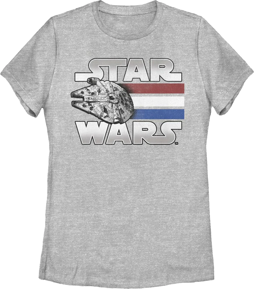 Womens Retro Millennium Falcon Red White Blue Stripes Star Wars Shirt
