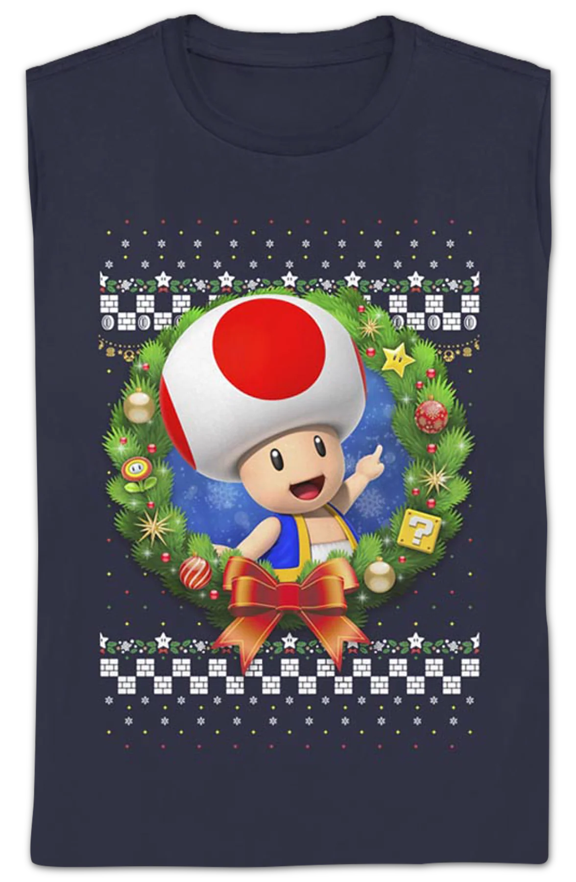 Womens Toad Christmas Wreath Super Mario Bros. Shirt - Image 2